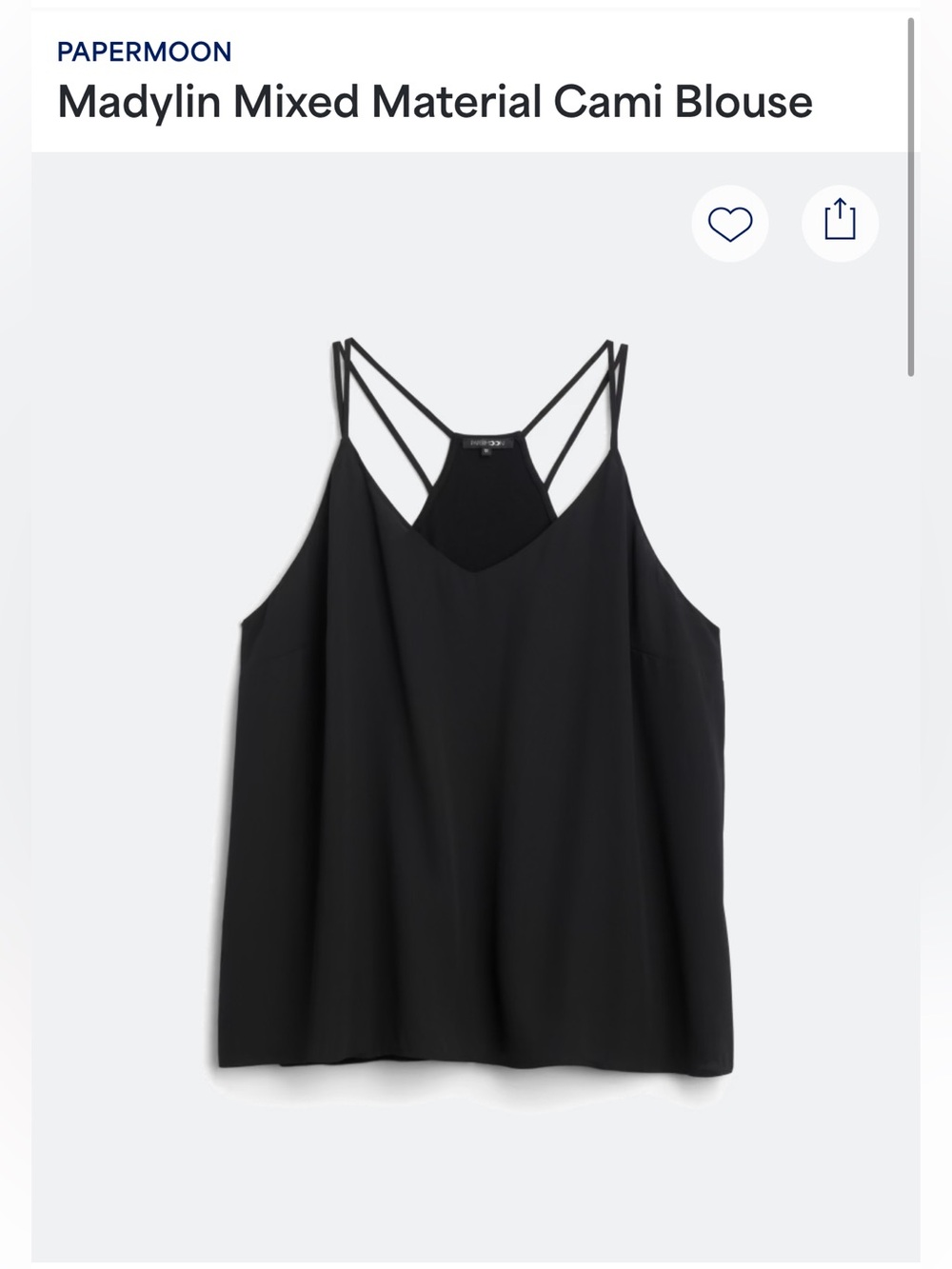 Papermoon Black Strappy Mixed-Material Cami Blouse